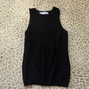 Zara Black Cable-Knit Sleeveless Sweater